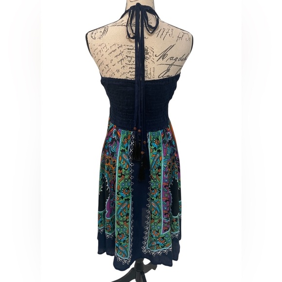 CYN By Cynthia Mehra Blue and Green V-neck Sleeveless Mini Sundress ONE SIZE - Picture 5 of 6